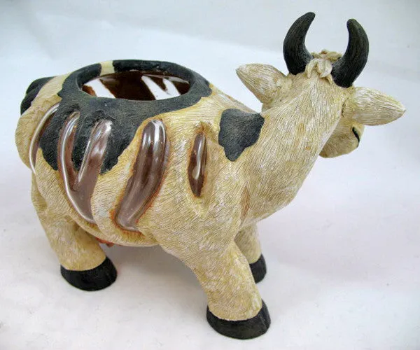 MOTHER and CHILD Black Beige COW COWS FIGURINE Animal Figurines Table Glass HOLDER VASE BOWL
