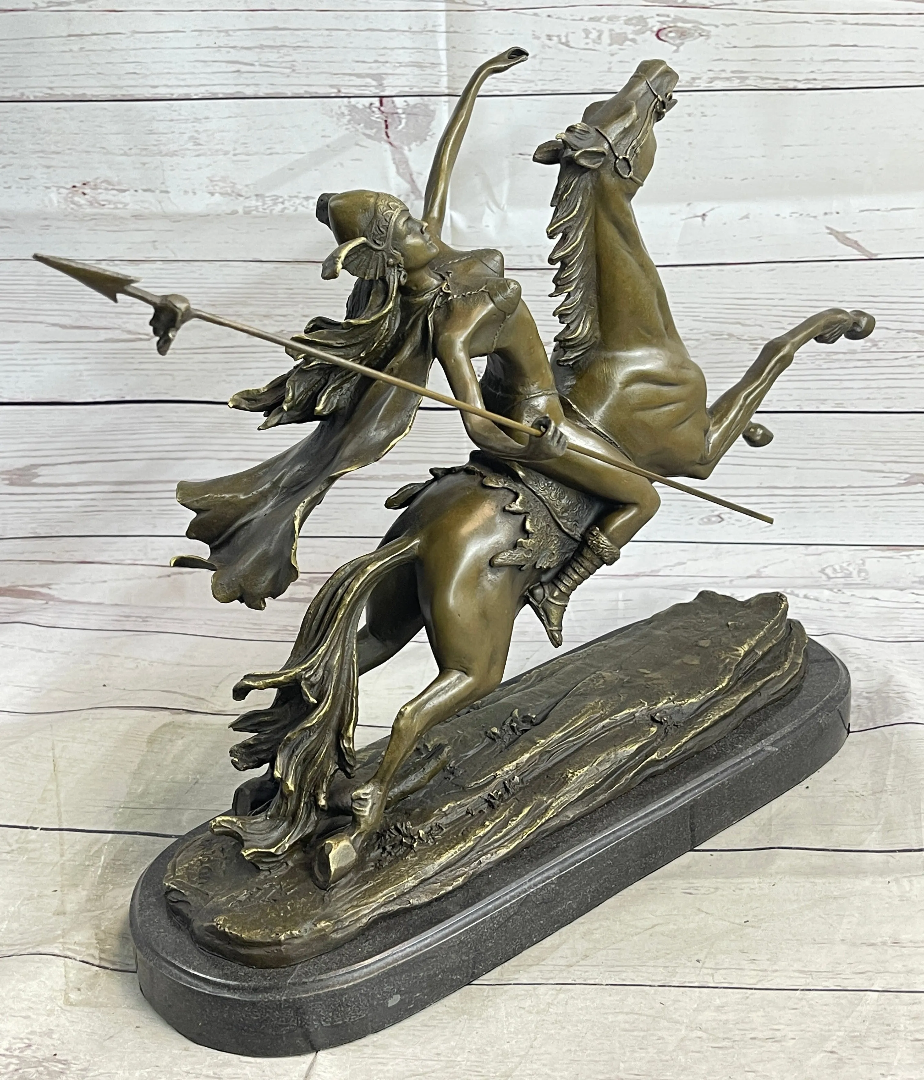 Nude Amazonian Female Warrior on Horseback Bronze Statue Sculpture Mythology 13"