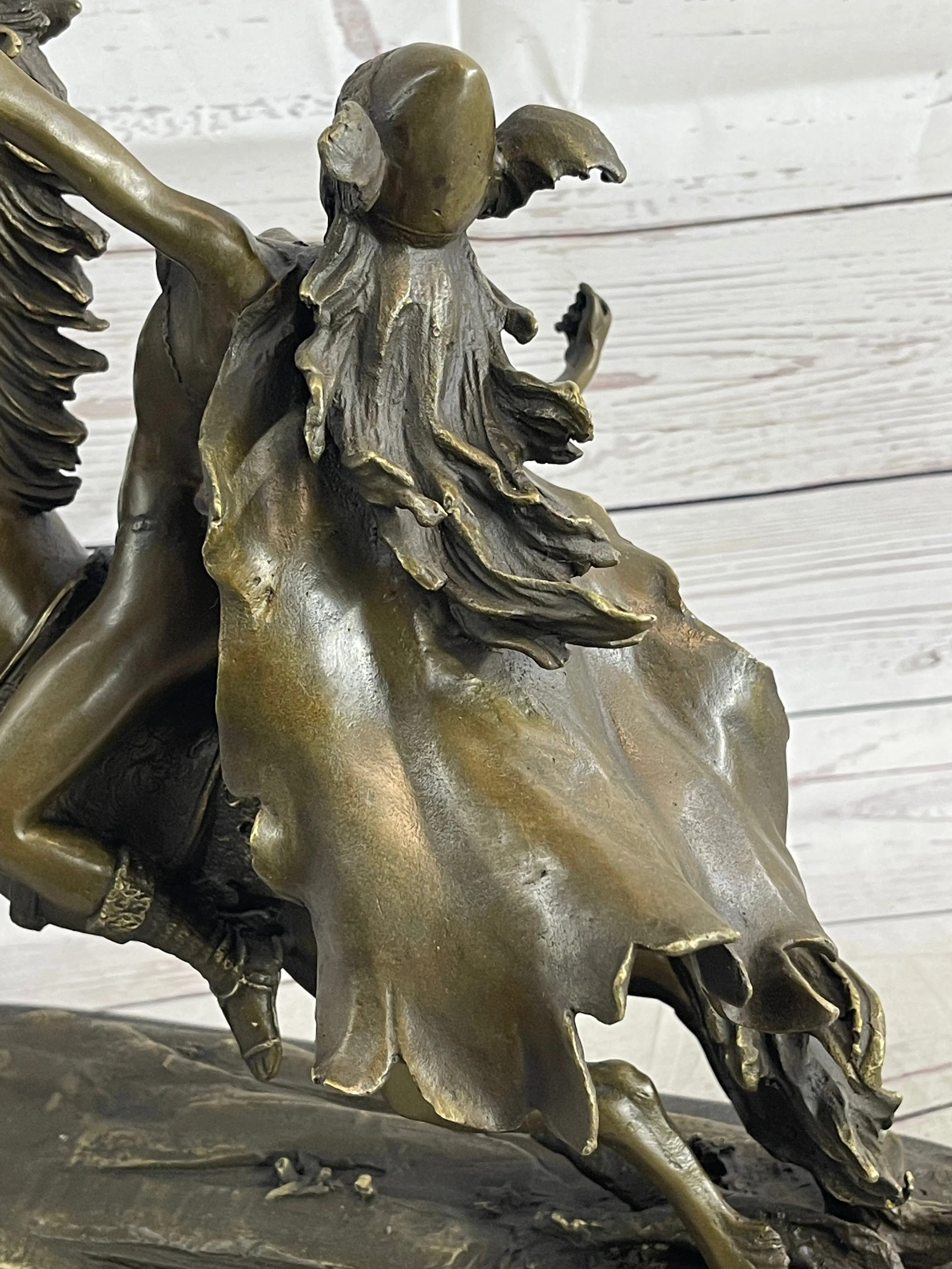 Nude Amazonian Female Warrior on Horseback Bronze Statue Sculpture Mythology 13"