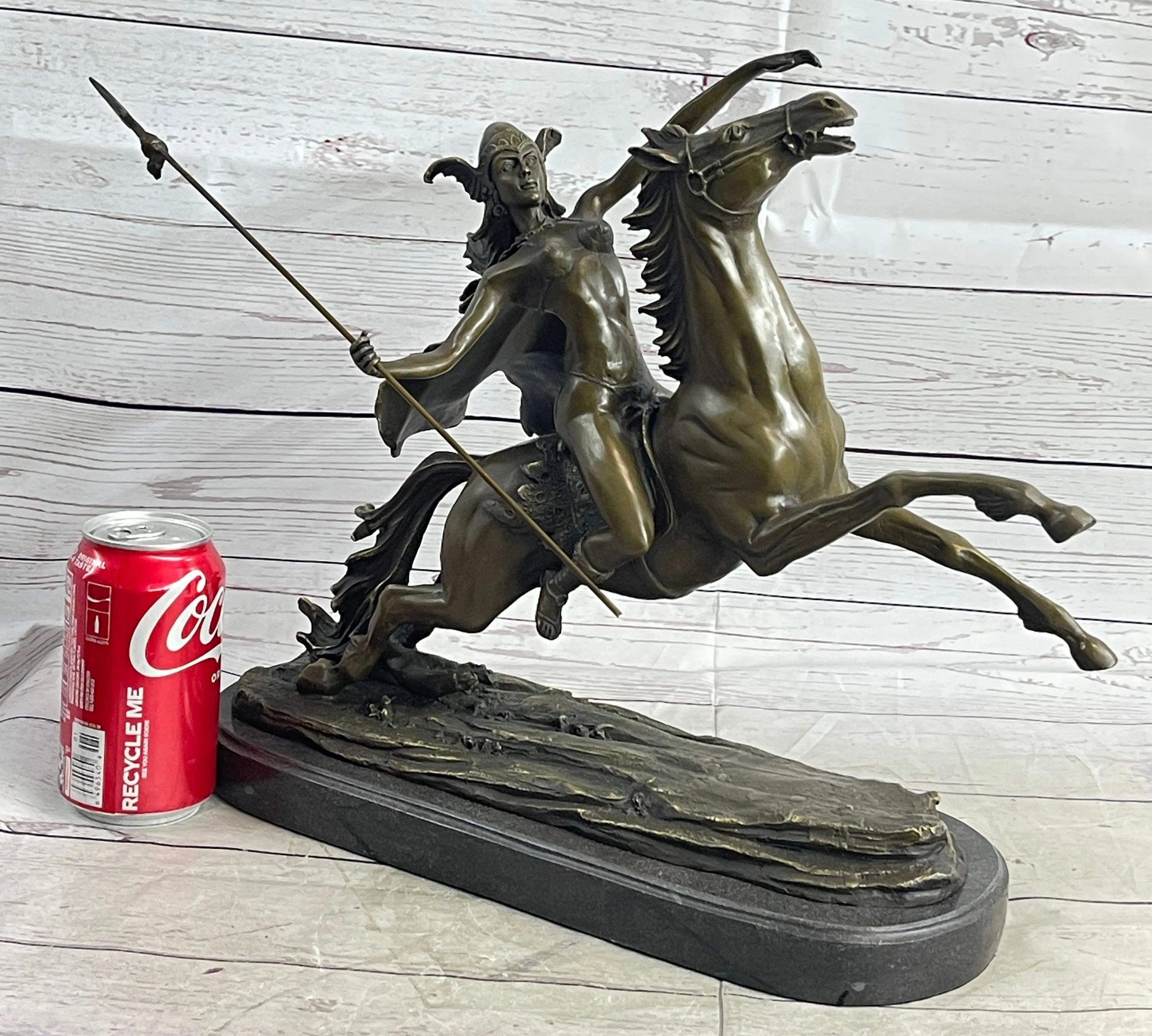 Nude Amazonian Female Warrior on Horseback Bronze Statue Sculpture Mythology 13"