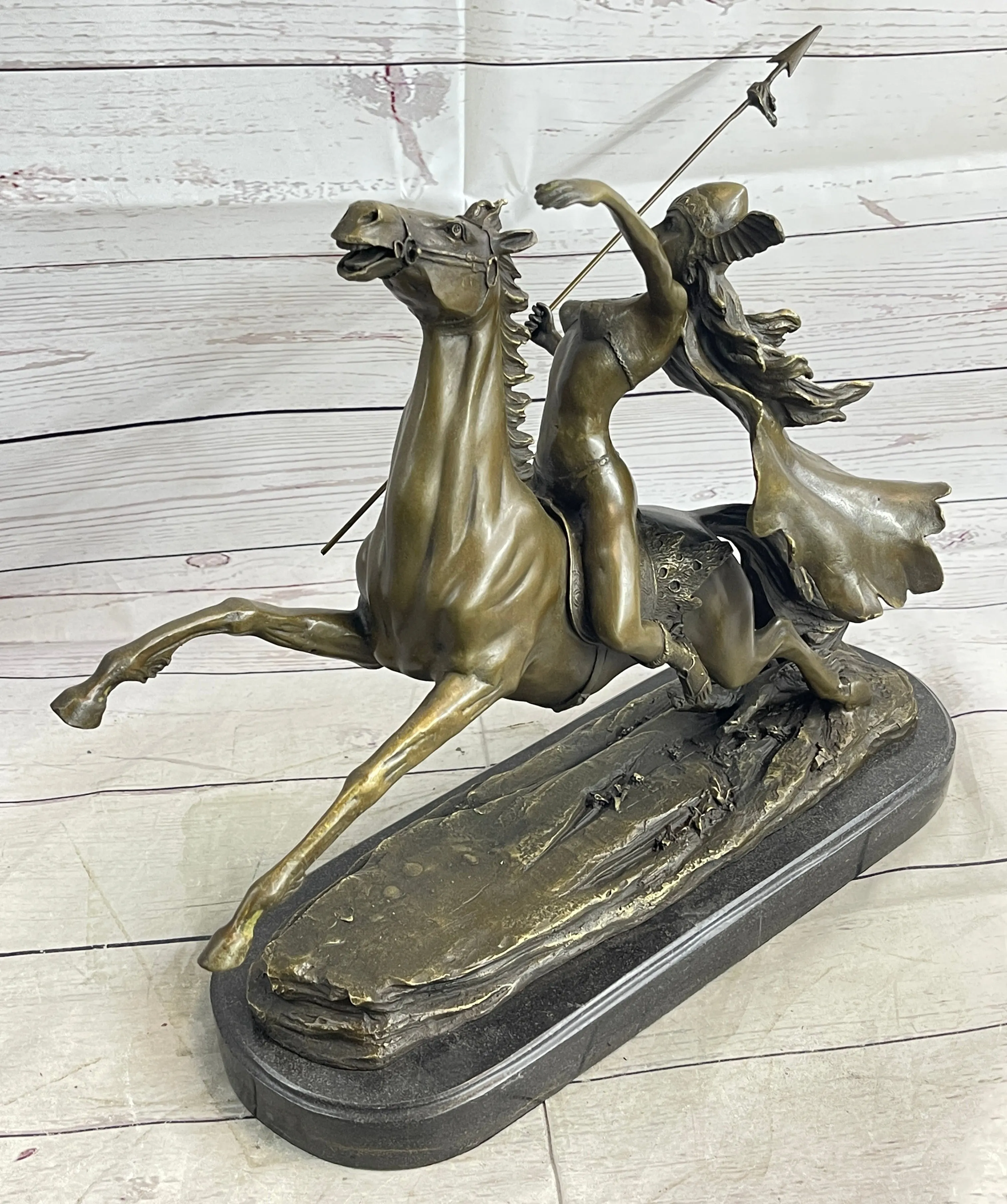 Nude Amazonian Female Warrior on Horseback Bronze Statue Sculpture Mythology 13"
