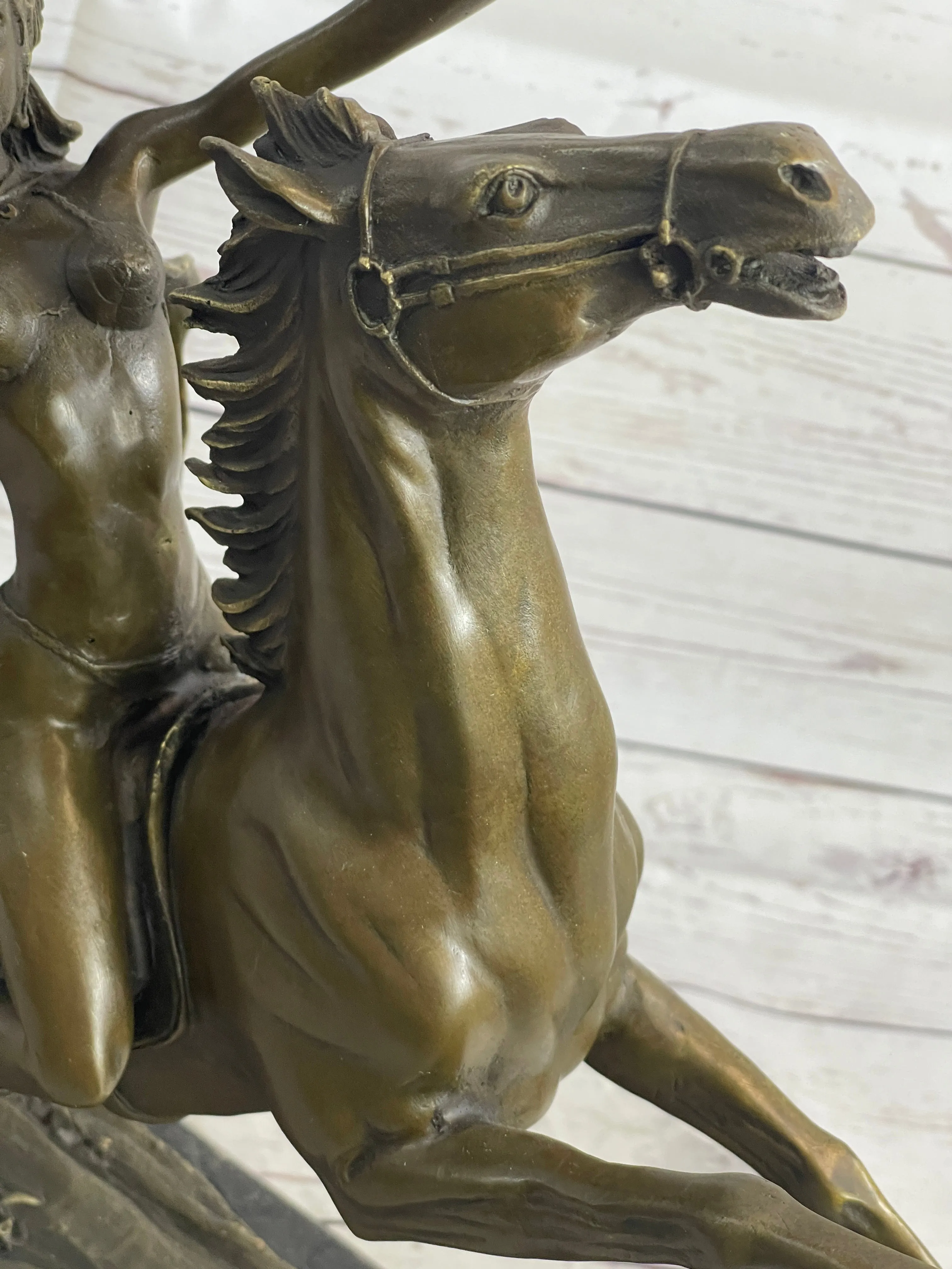 Nude Amazonian Female Warrior on Horseback Bronze Statue Sculpture Mythology 13"