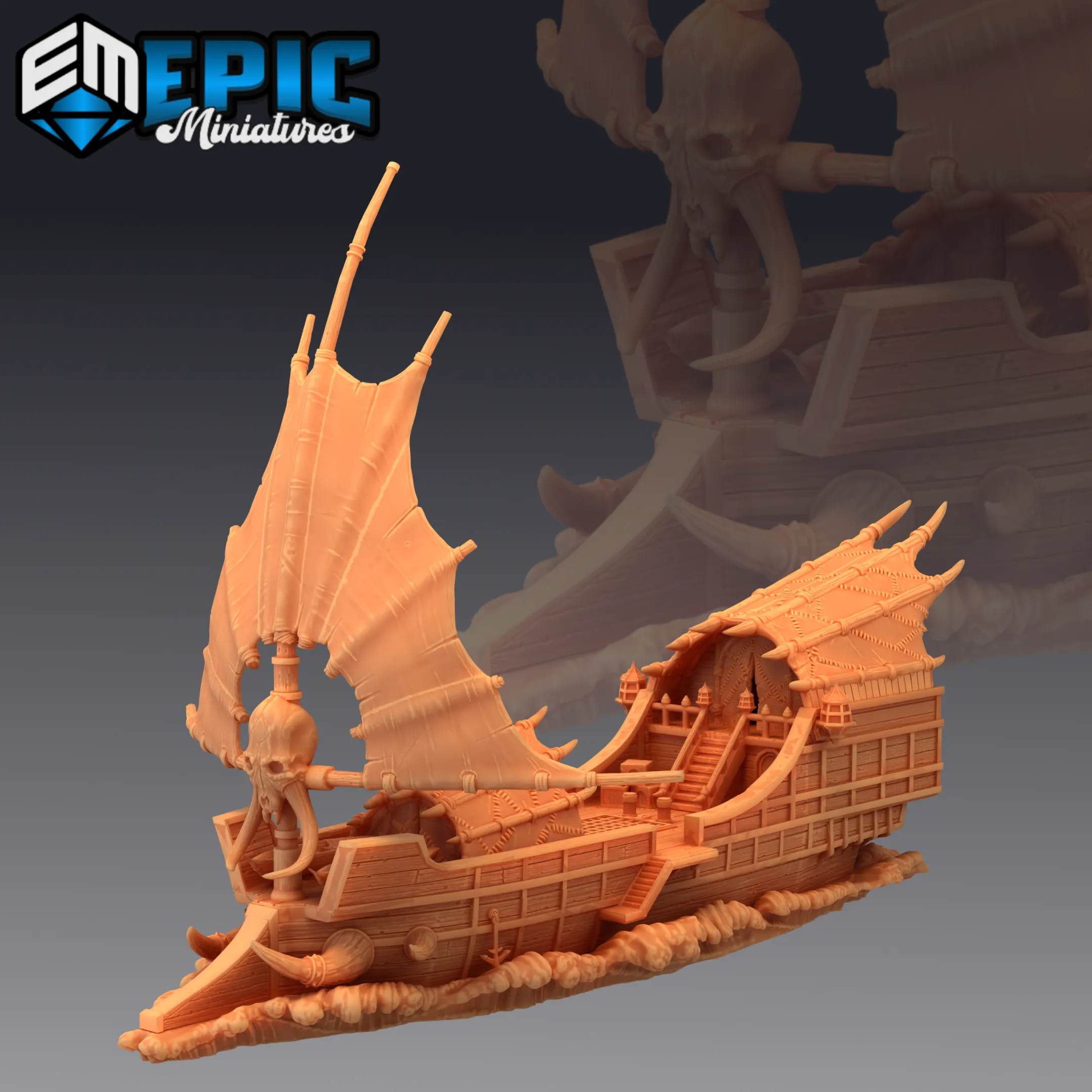 Tribal Ship, The Ramhorn #1900 by Epic Miniatures | Epic 56-Piece Gargantuan Miniature Set for D&D Tabletop