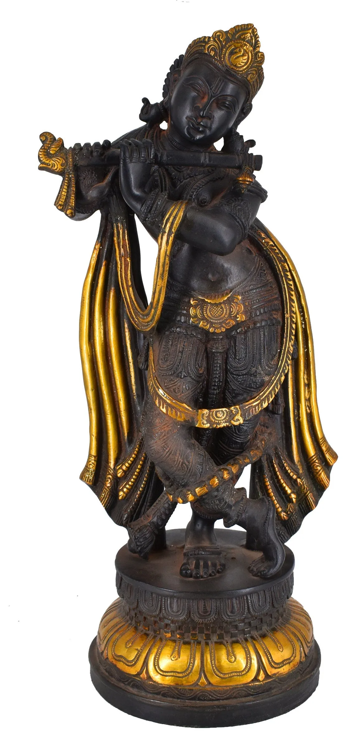 White Whale Antique Lord Krishna Brass Statue Bhagwan Lord Krishna Idol Statue Murti Home Decor - 17 Inches