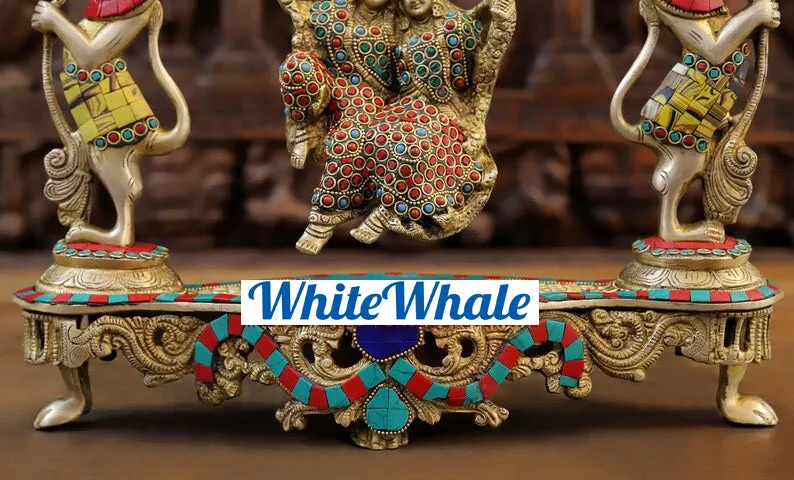 White Whale Brass Madhuram Anuraga Radha Krishna on a Swing - Spectacular Idol Made in Coimbatore and Embellished in Mysore | Best for Temple, Gifting