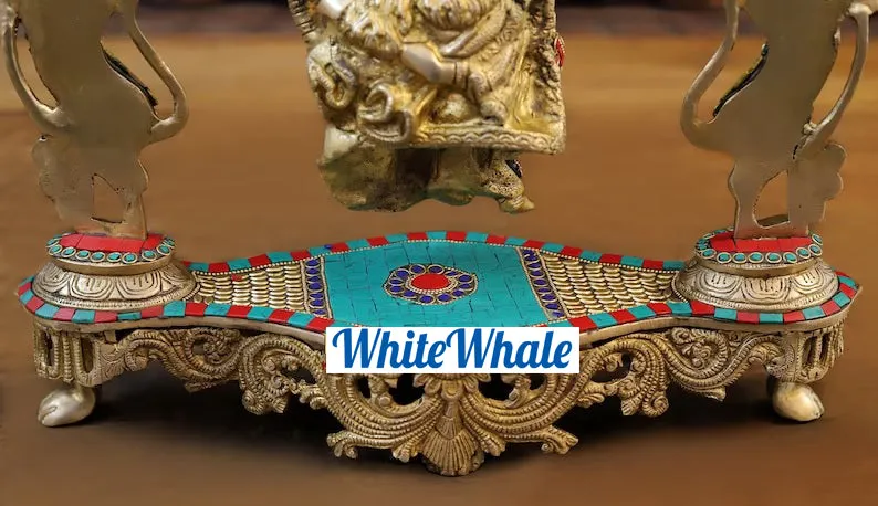 White Whale Brass Madhuram Anuraga Radha Krishna on a Swing - Spectacular Idol Made in Coimbatore and Embellished in Mysore | Best for Temple, Gifting