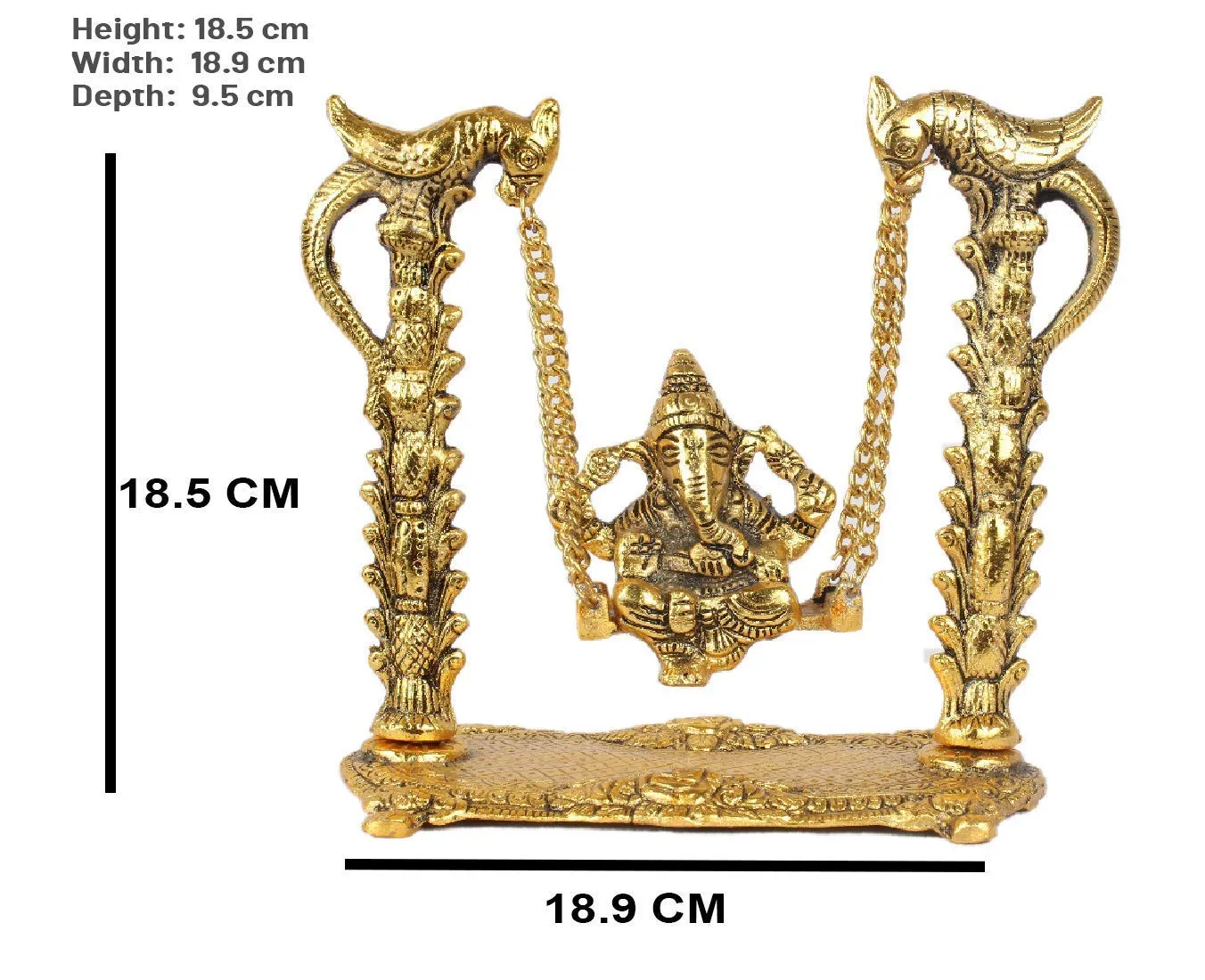 White Whale Metal Ganesh Ji on Swing Jhula Statue (Gold, Standard), (Pack of 1)